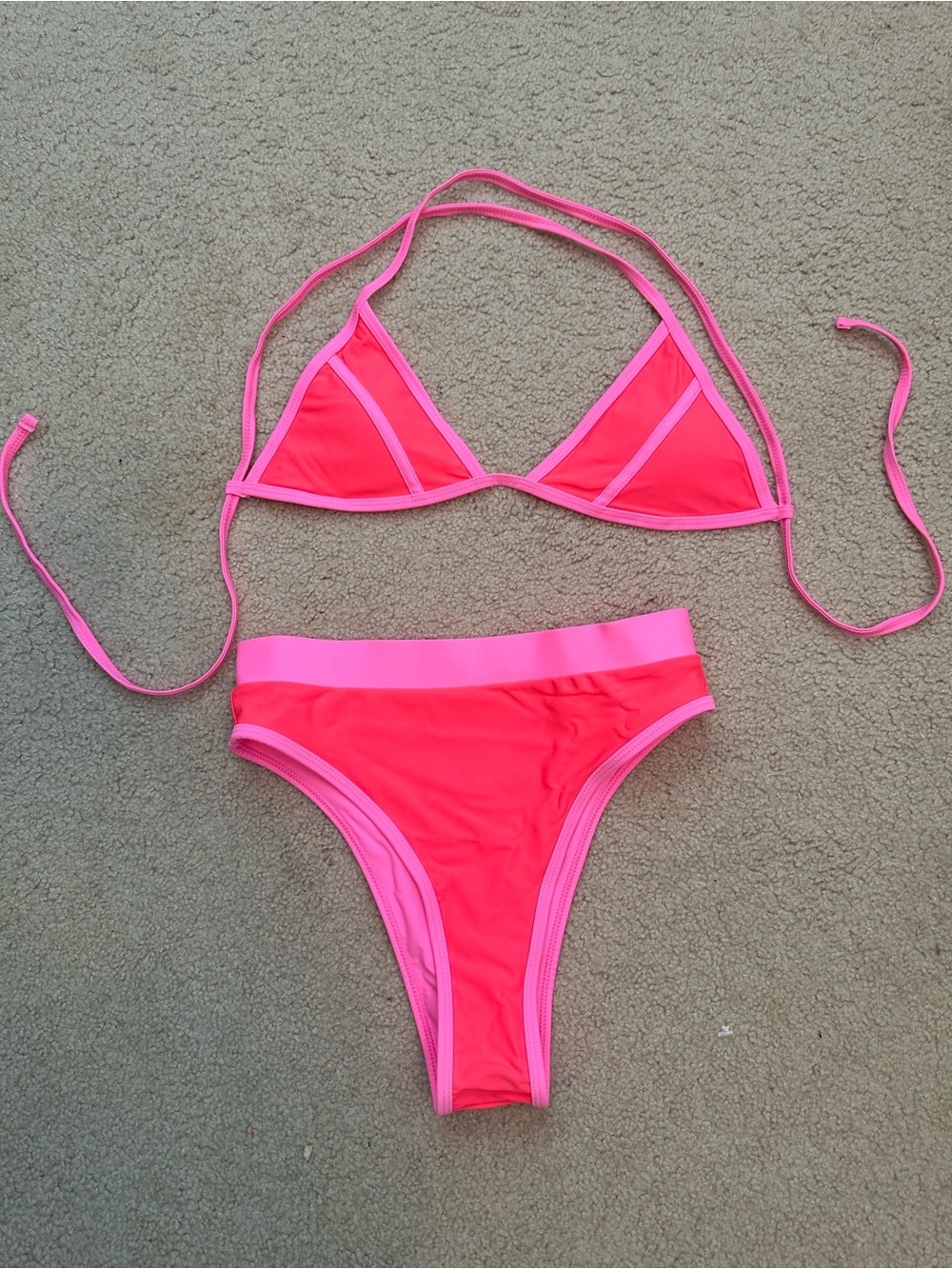 Women’s Neon Pink Triangle Bikini Set - Bright Pink Two-Piece Swim